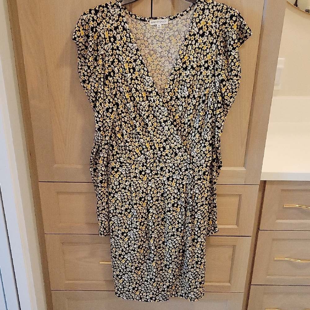 Spirit of Grace Black and Yellow Floral Midi Dress